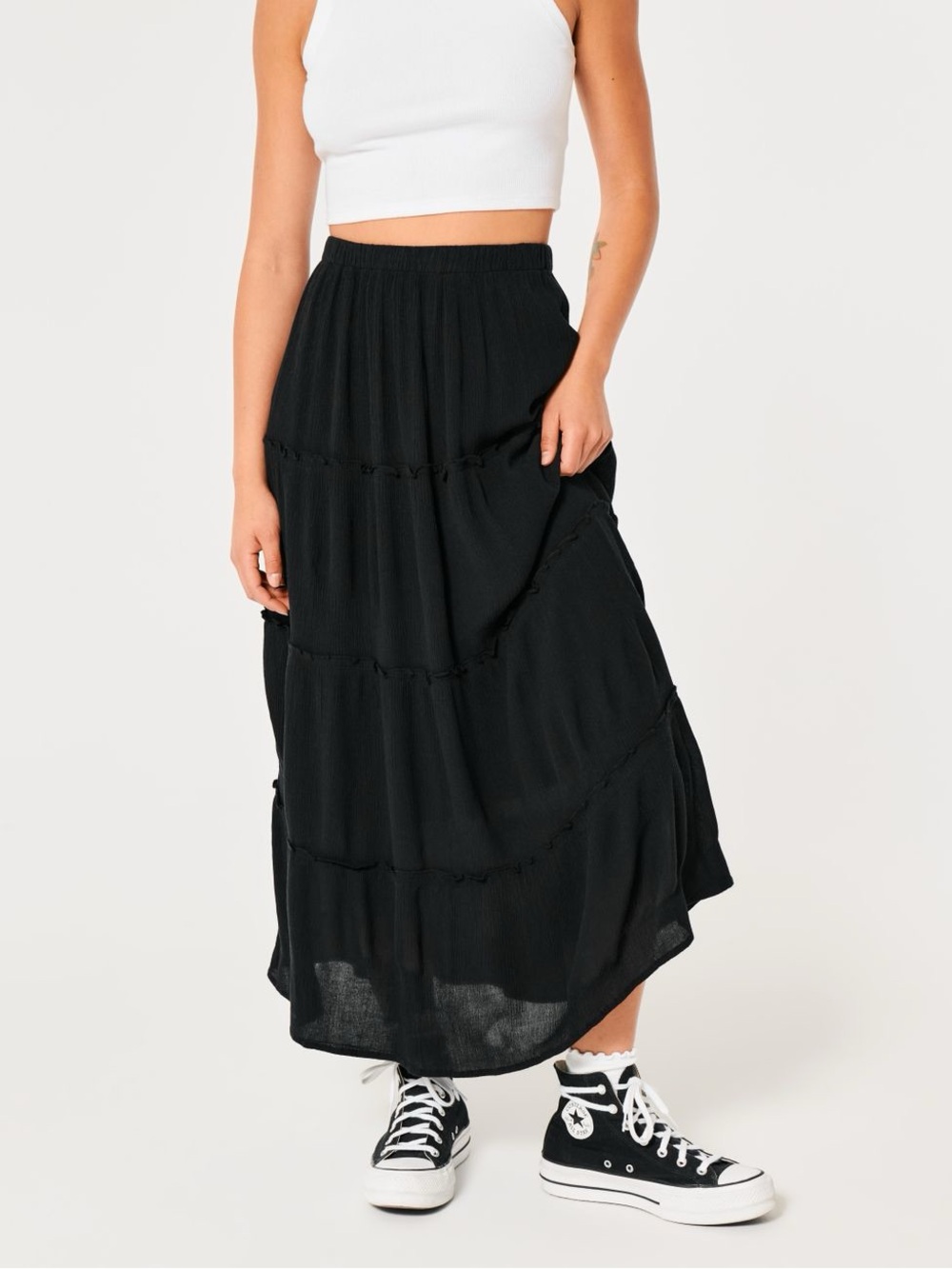 HOLLISTER Black Tiered Maxi Skirt Whimsical Y2k 2000s Western Boho